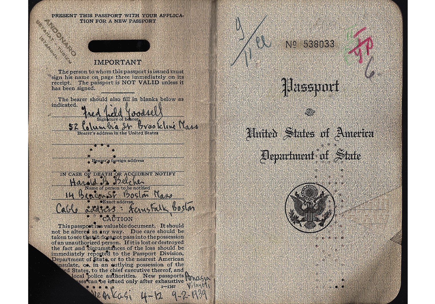 US passport used for China and Manchuria