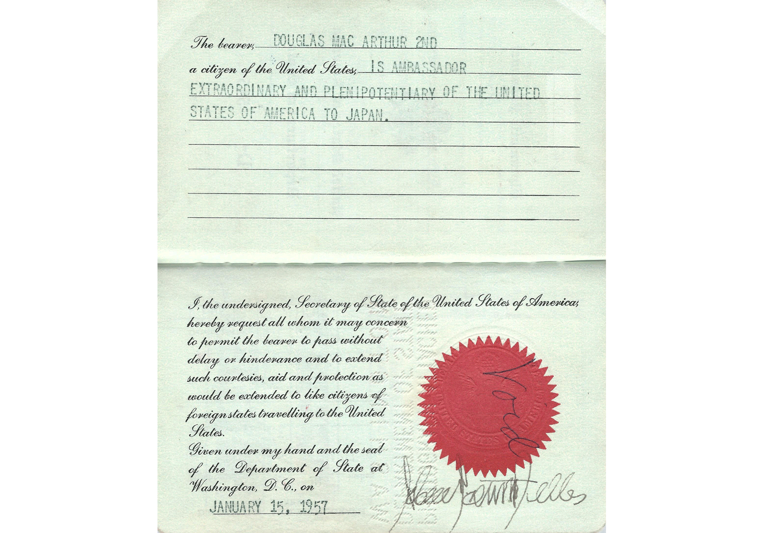 Douglas MacArthur Diplomatic passport.