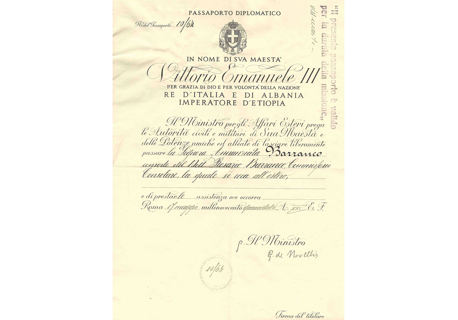 WW2 fascist Italy passport