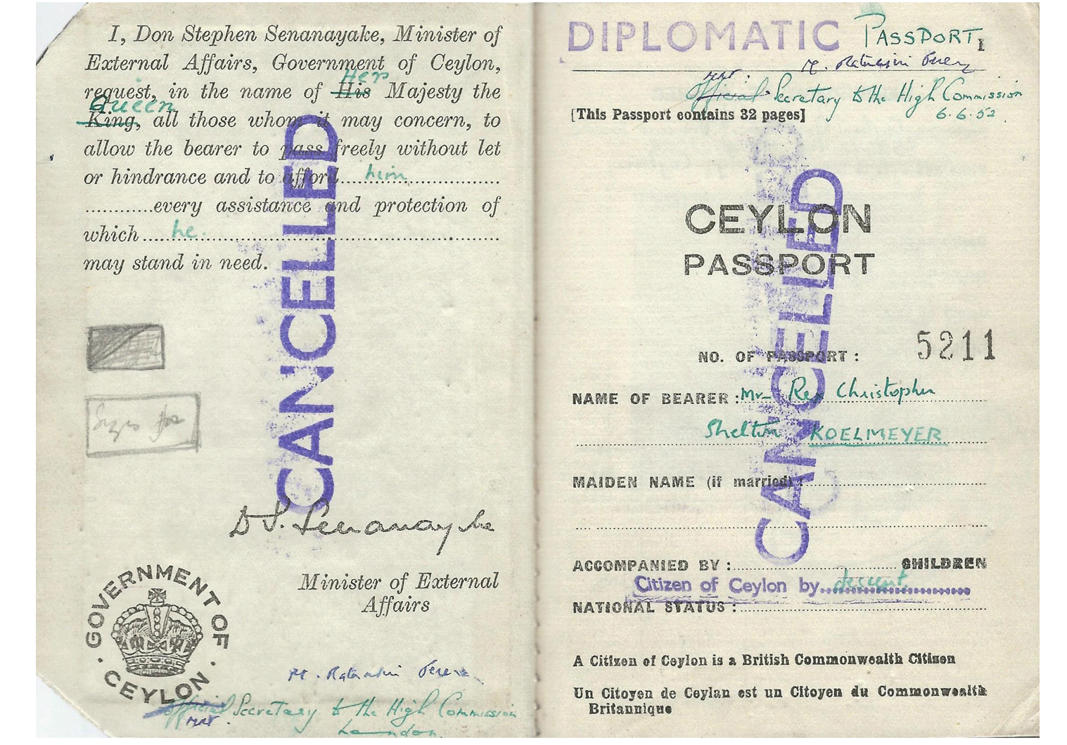 Colonial diplomatic passport