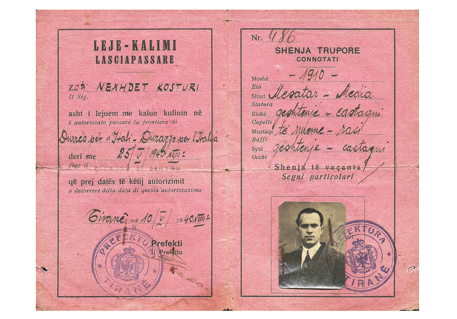 WW2 Albania visa passport