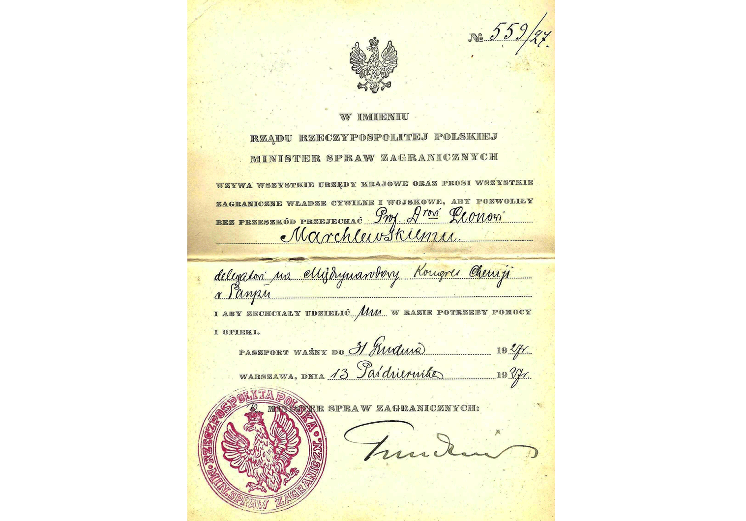Polish official passport from 1927