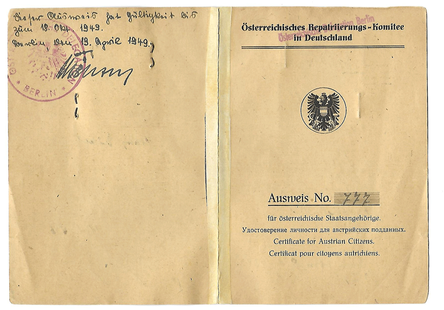 1945 Austrian Repatriation Committee in Germany