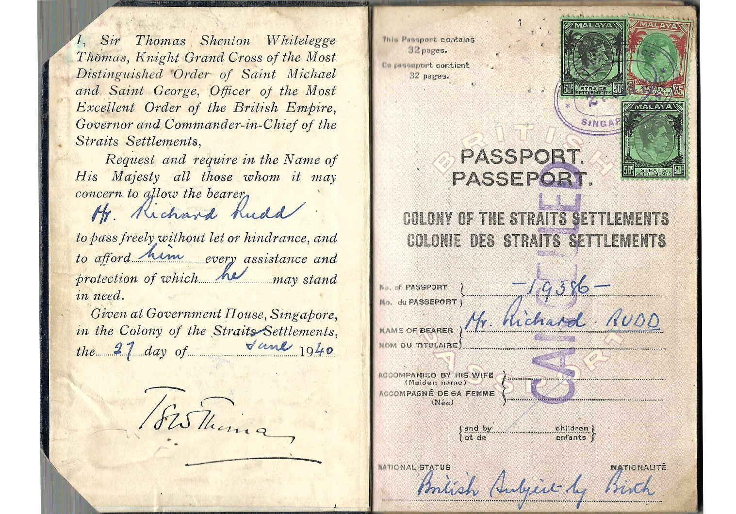 Straits Settlements passport