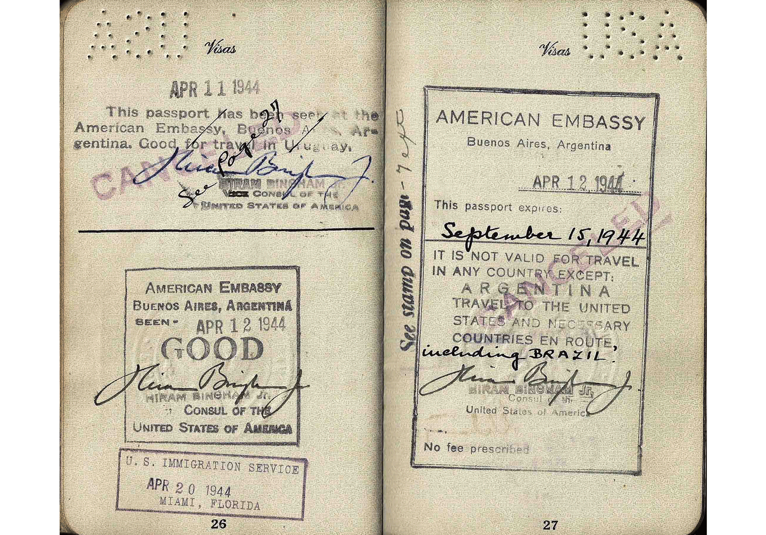 WW2 passport with Hiram Bingham IV visa