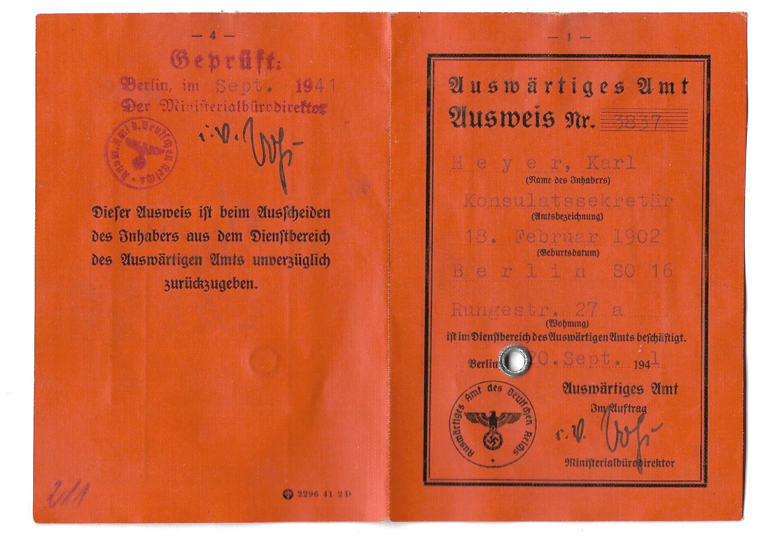 AA Diplomatic ID from Berlin.