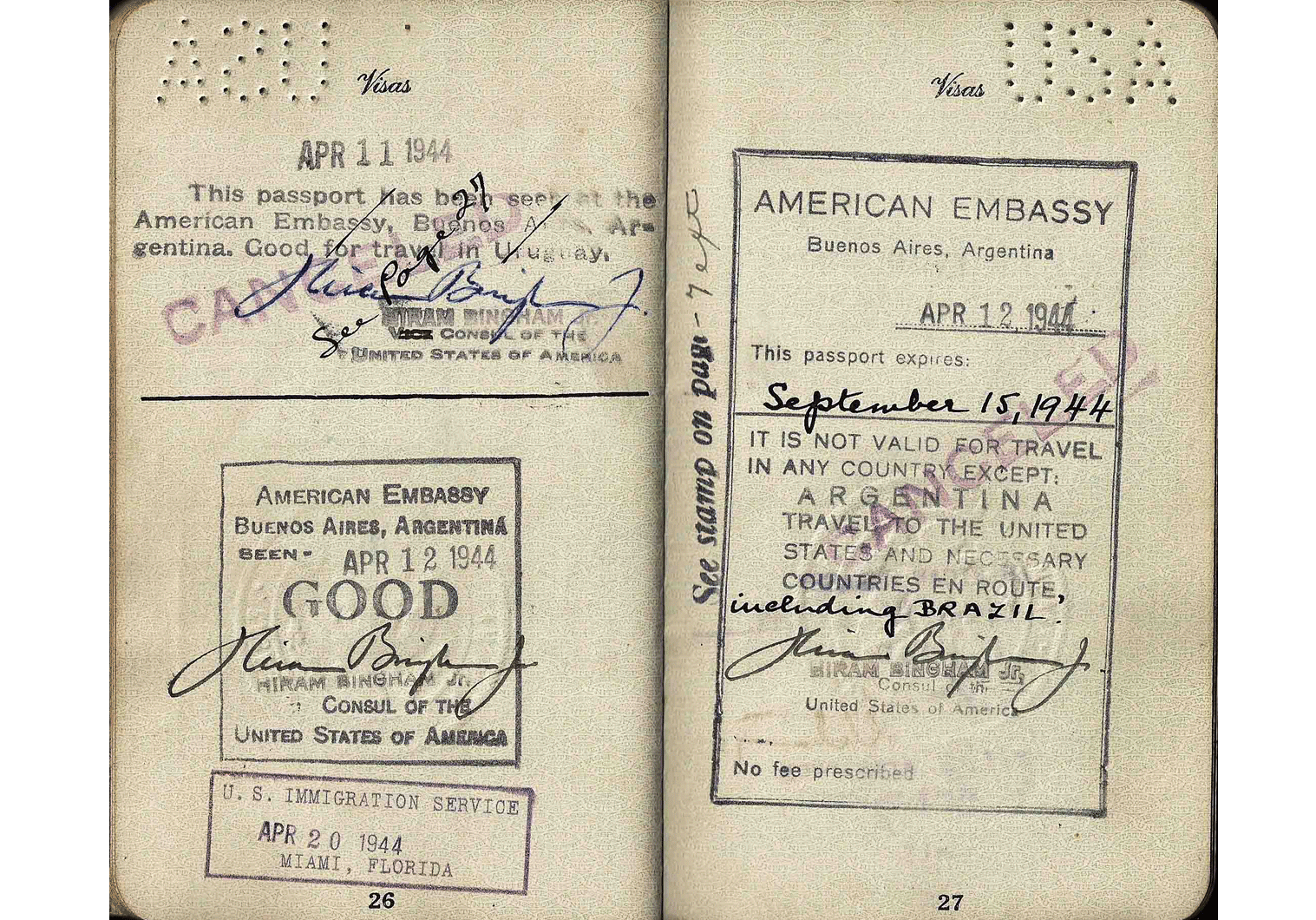 Hiram Bingham signed passport
